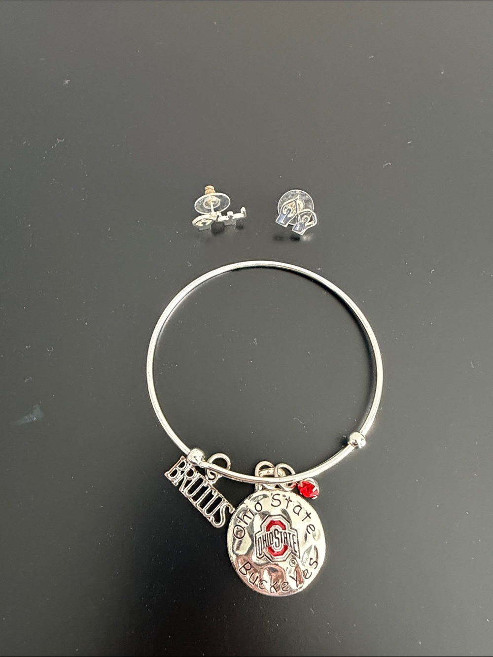 Ohio State Buckeyes Silver Charm Bangle Bracelet with matching Earrings
